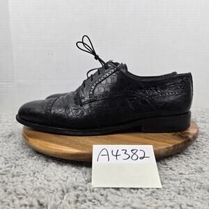 Forli Mens 12 Black Crocodile Exotic Leather Brogue Cap Toe Oxford Dress Shoe